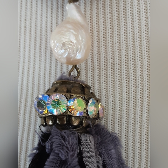 Faucet Crystal Rondelle Baroque Pearl AB Crystal Fabric Tassel Long Necklace 48" - Picture 6 of 11